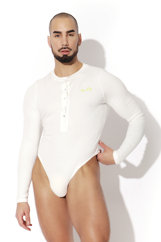 Infinity Long Sleeve Button Up Bodysuit - White