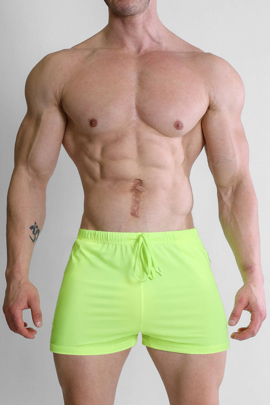 Karma 2" Short Shorts with Zipper Pockets - Neon Yellow