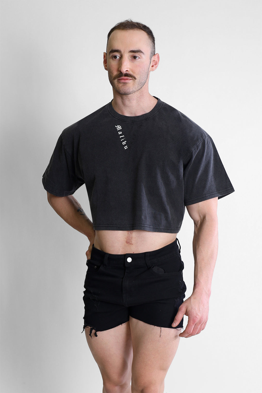 Vintage-Washed Drop-Shoulder Crop Tee - Malibu V