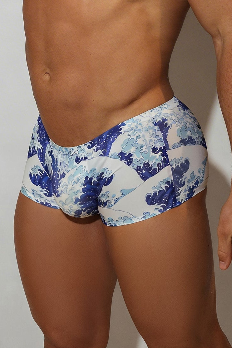 Come-Over Silky Seamless Boxer Briefs - Crashing Waves