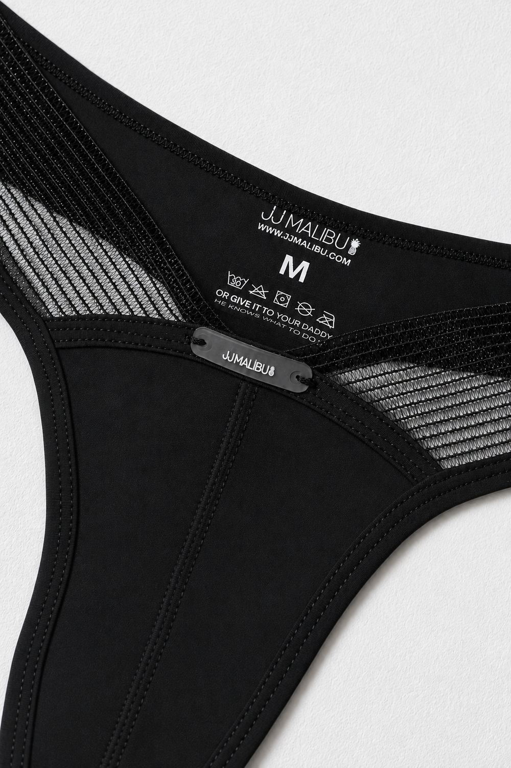 Lattice Side Mesh Thongs - Black Licorice