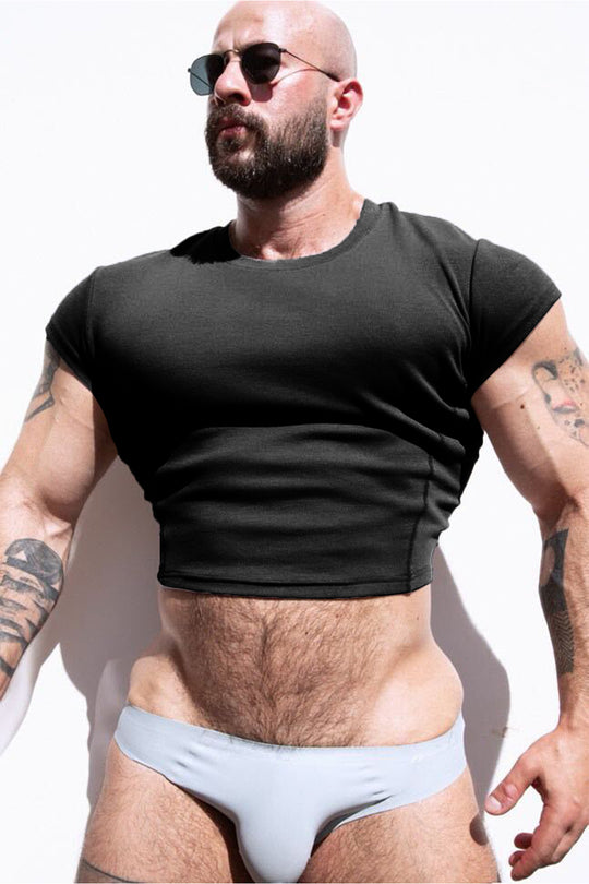 Cap Sleeve Rib Knit Crop Top - Black