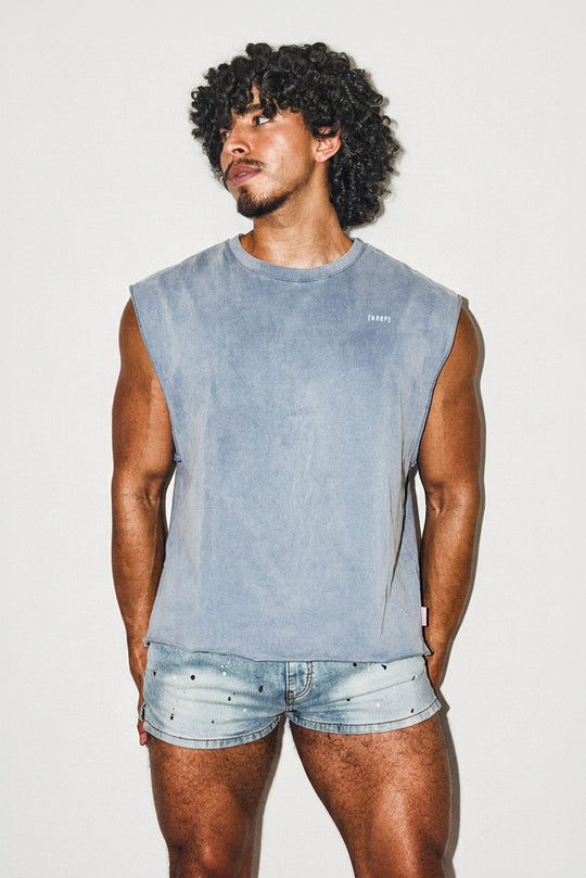 Pump-It Cropped Muscle Tank - Dusty Blue