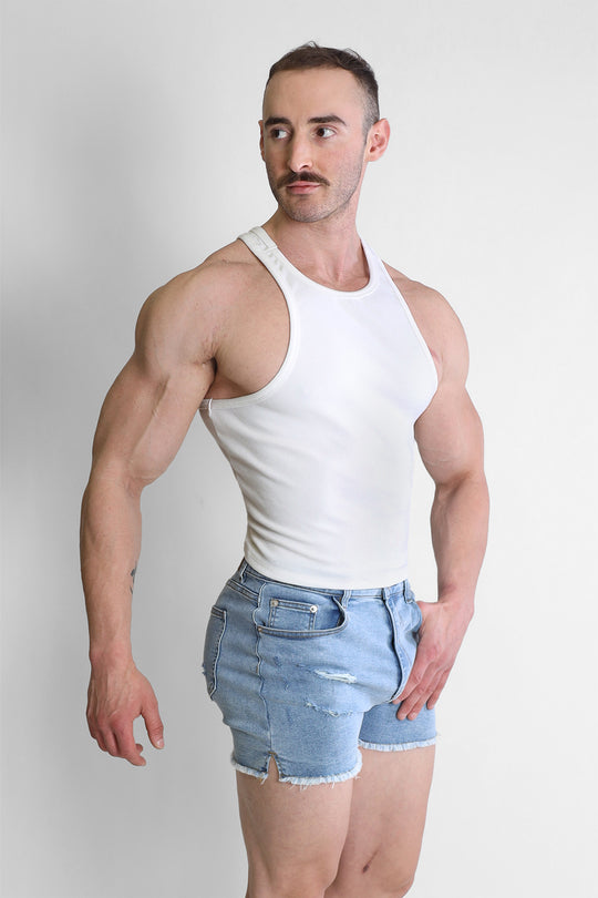 Scooped Racer V Tank Top - White