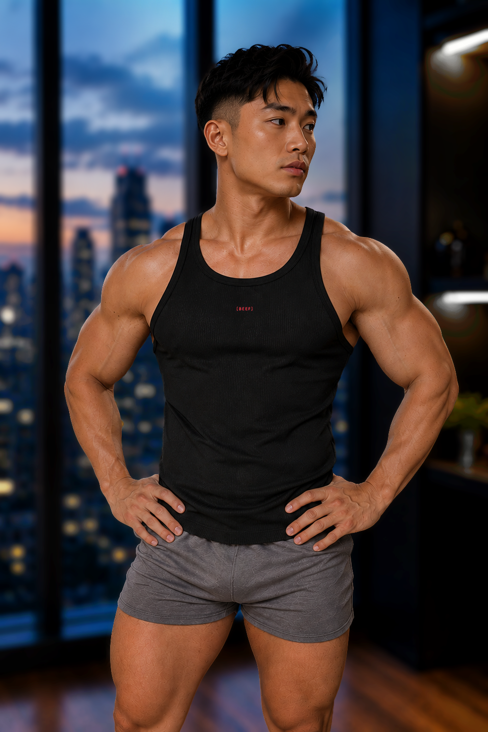 Slim Rib Knit Tank Top - Black