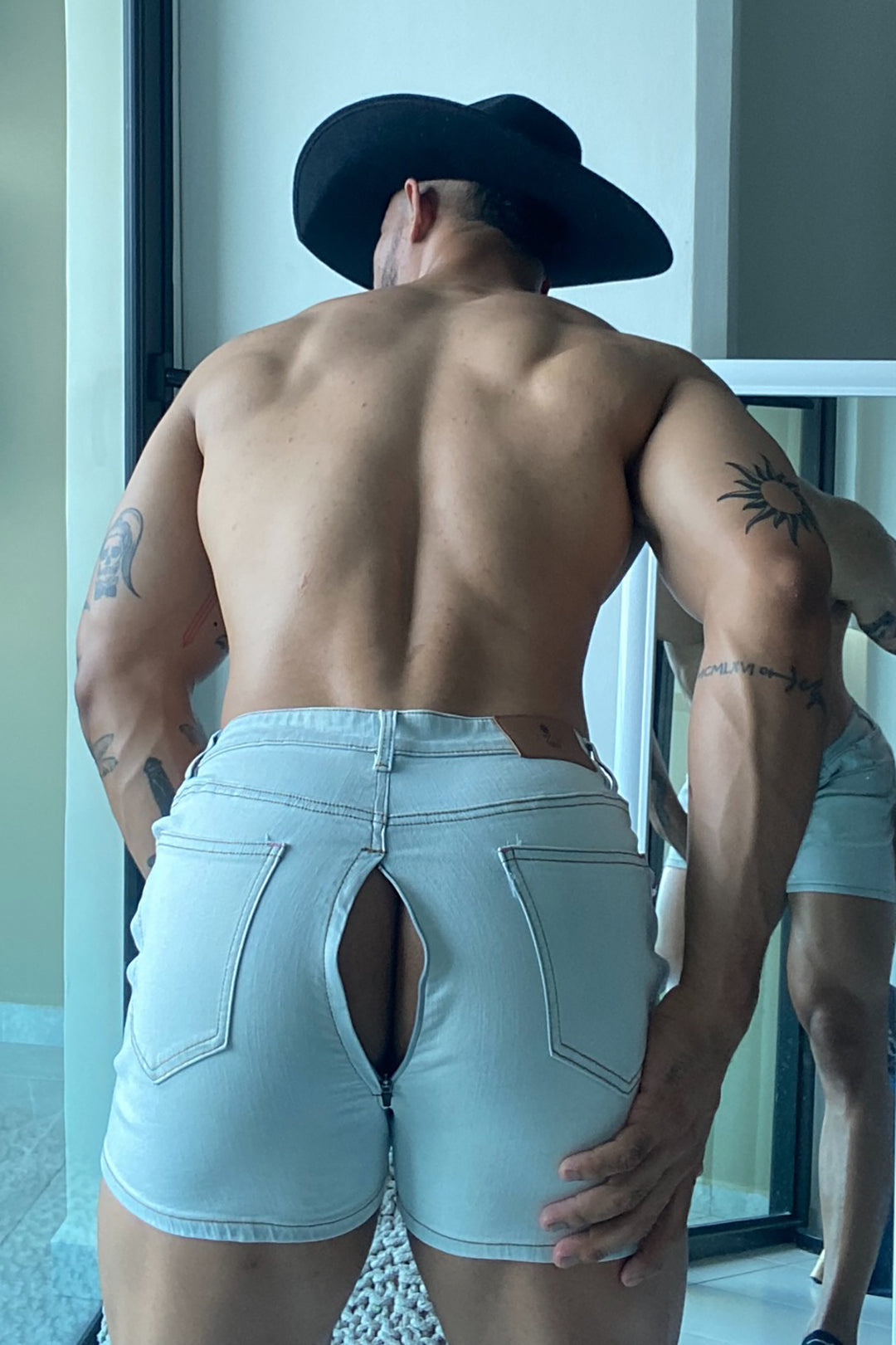 Peek-A-Boo Denim Shorts - Sky Blue